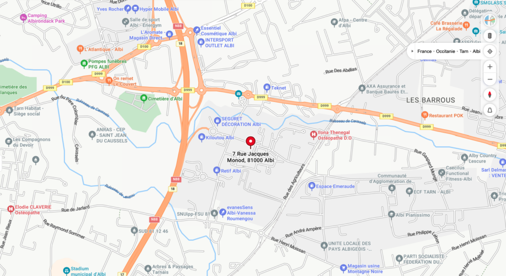 Plan de rue de la situation géographique de la quincaillerie tarnaise à Albi